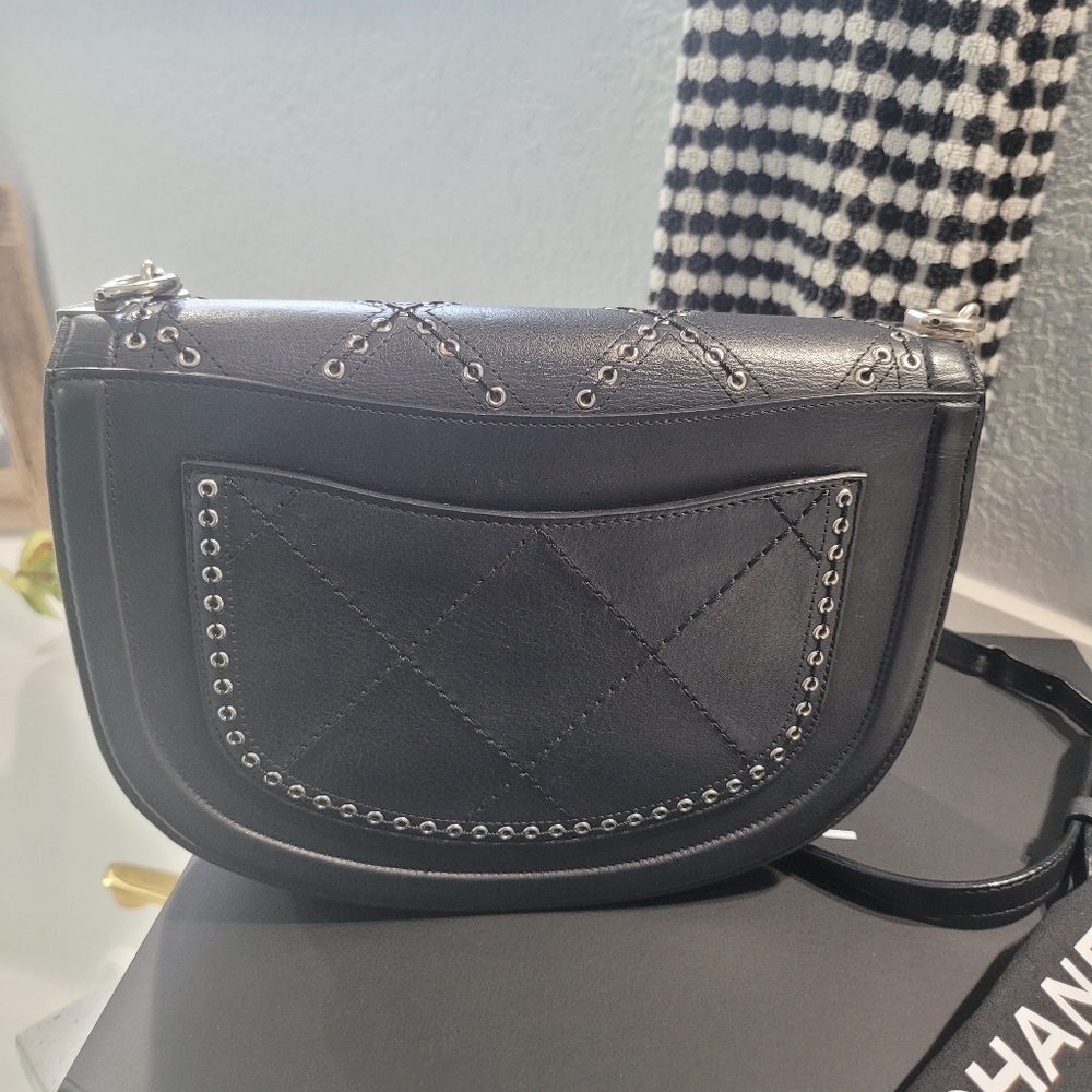 Chanel Calfskin Coco Eyelets Small Flap Black Bag Crossbody Shoulder Bag - Picture 6 of 15